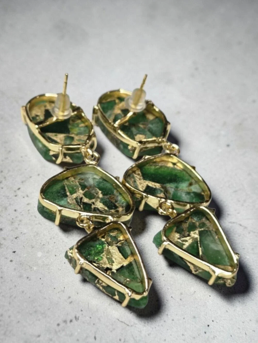 18k Gold Plated Artisan Genuine Mohave Green Turquoise Geometric Dangle Earrings